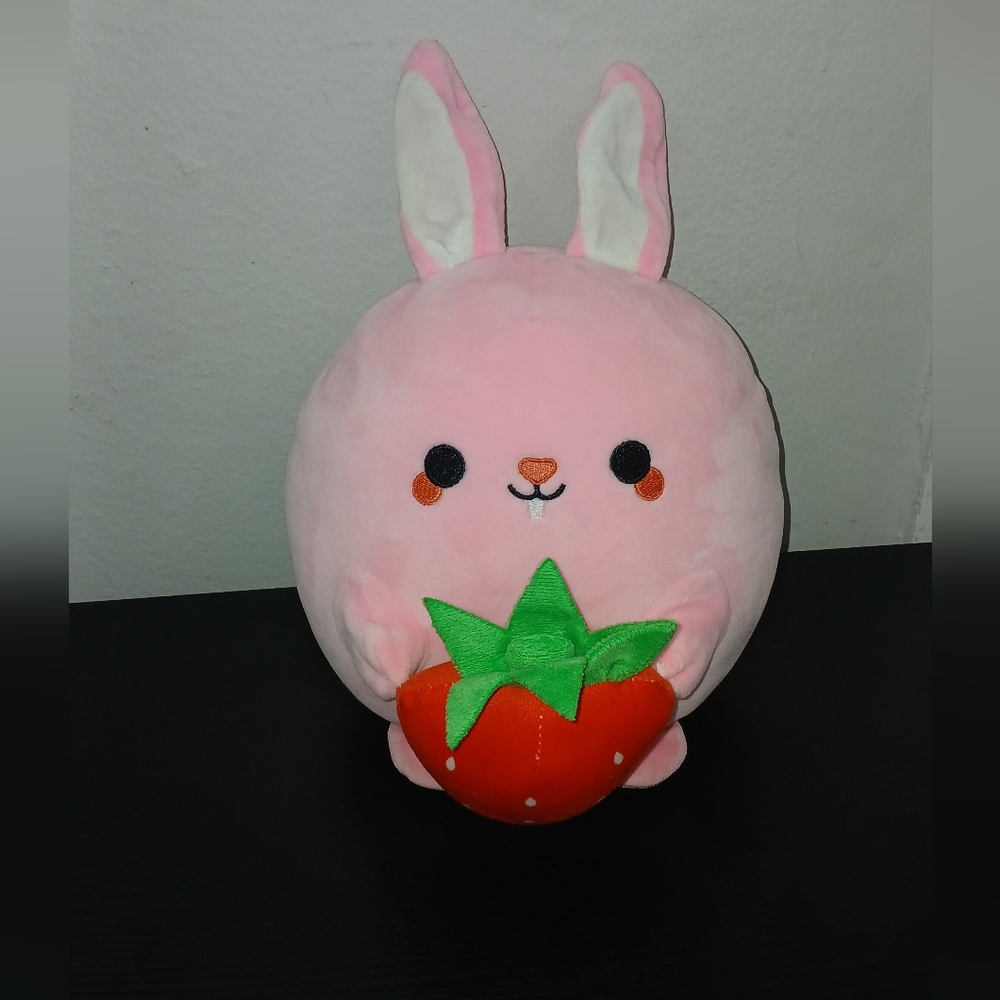 Pink Bunny Stuffed Animal with Strawberry